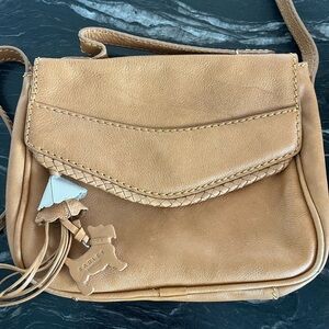 RADLEY LONDON Tan Crossbody Bag w/ Scottie tassel floral lined snap closure dog